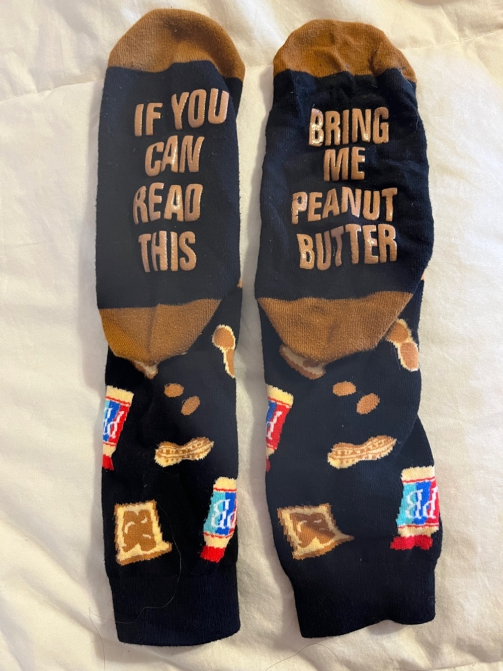 Novelty 'If You Can Read This Bring Me Peanut Butter' Crew Socks - Black & Brown